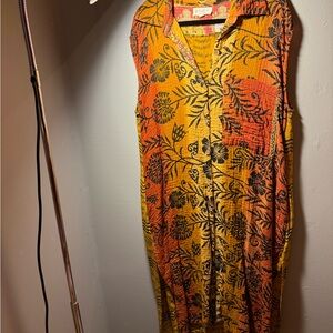 Kantha Bae Floral Sleeveless Dress in Orange and Yellow